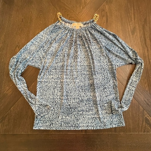 Michael Kors Blue Top With Gold Chain Detail Size XS - Picture 1 of 5
